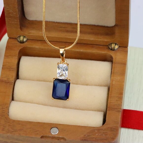 "Royal Blue Pendant with Gold-Plated Finish – Elegant Sparkle Charm, XPPT1807 - Picture 8 of 13